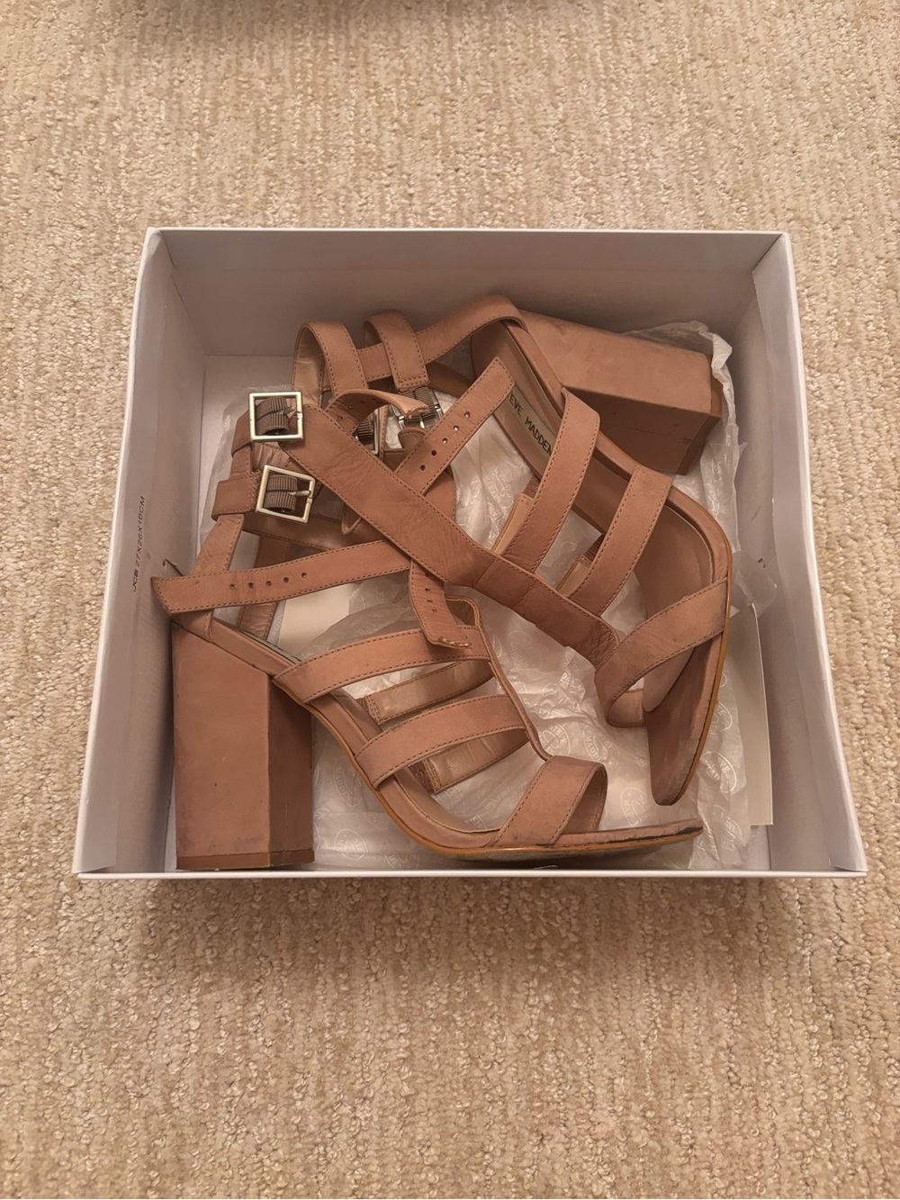 Steve Madden Tan Strappy Block Heel Sandals